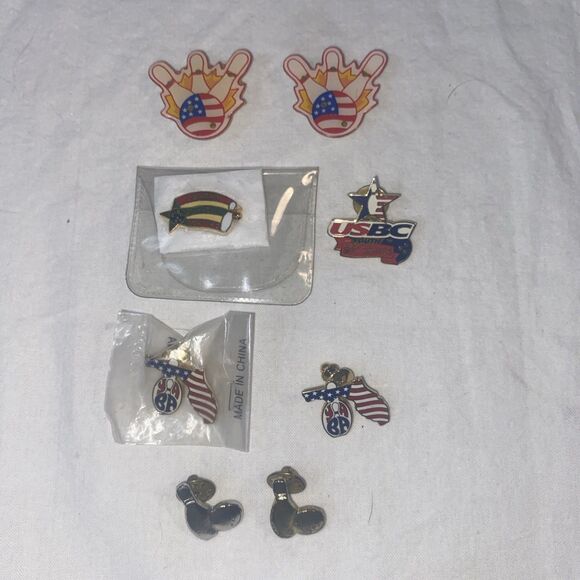 Set of eight vintage bowling buttons pins Sports 80S 90S Bowler Awards  RT - Picture 1 of 7